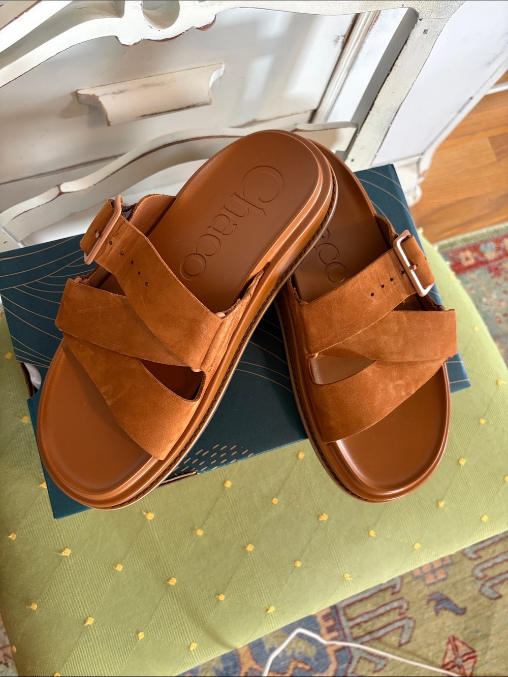 Chaco Suede Cross-Strap Slide Sandals in cashew Brown  size 8